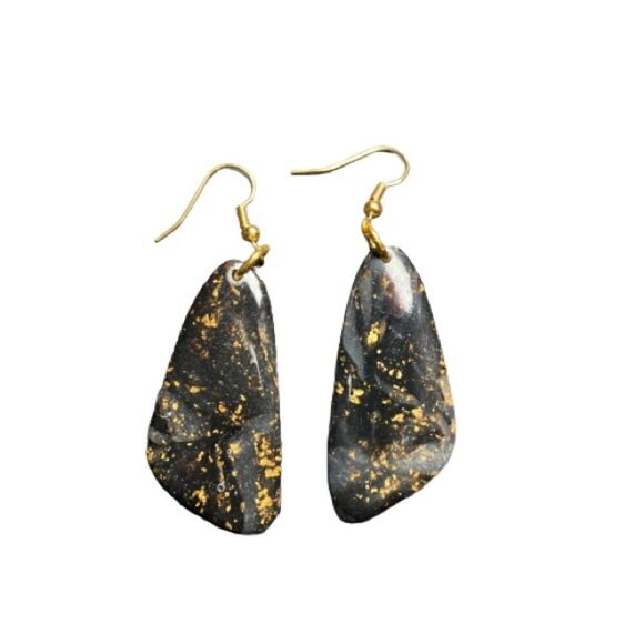 Hand Crafted Jewelry - Handmade Oblong/Bell Shaped Earrings Black & Gold
